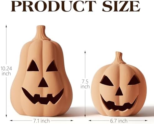 Halloween Decorations, Set of 2 Handmade Terracotta Jack O' Lanterns - Image 2