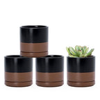 D'vine Dev 4-Pack Ceramic Pots with Saucers, Black/Tan, 3.5 in, 94-X-A-7 by DvineDevPlanterPotsandStand