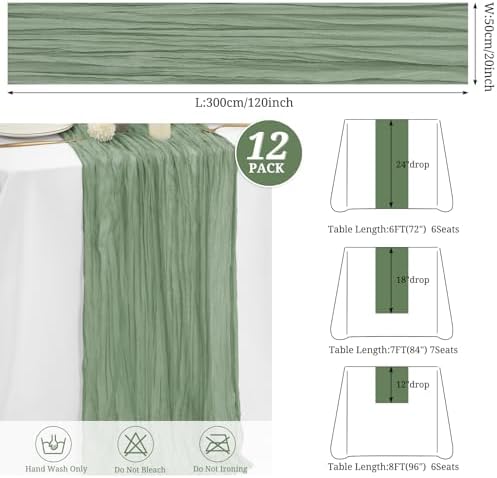 12 Pack Sage Green Cheesecloth Table Runner,20x120 in Table Runner - Image 2