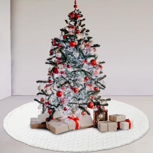 Kinlop 72 Inch Faux Fur Christmas Tree Skirt, Crossed Diamond Textured Mat - Image 6