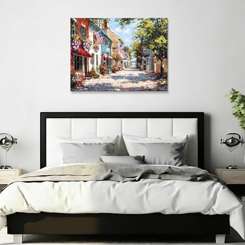 July 4th Patriotic Canvas Wall Art 4th of July USA Decorations American Flag Painting Picture Street Landscape Poster Independence Day Home Decor 24x32in - Image 6
