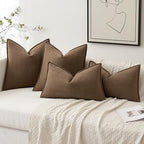 MIULEE Pack of 2 Dark Brwon Euro Shams Chenille Pillow Covers 22x22 Inch - Image 4