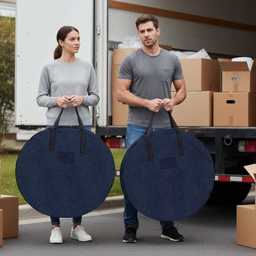 30 Inch Round Storage Bag 1 Pack,Modern Navy Blue Cowhide Waterproof Wreath Storage Container with Handles&Zipper Classic Leather Texture Closet Organizer Bags Garland Box - Image 4