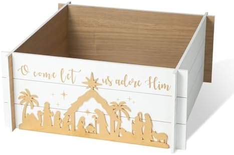 Glitzhome Christmas Tree Collar, 24" L Wooden Nativity Scene Tree Collar Tree Stand Cover Decorative Christmas Tree Skirt Collar for Christmas Decoration - Image 6
