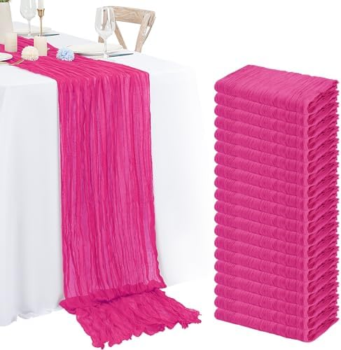 20 Pack Hot Pink Cheesecloth Table Runner 120 Inch 10FT Rustic Boho Gauze Cheese Cloth Table Runner for Wedding Party Baby Shower Thanksgiving Christmas Decoration by Lumaycens