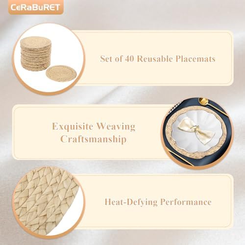 11.81" Round Woven Placemats Set of 40, Heat Resistant Plate Chargers Bulk - Image 3