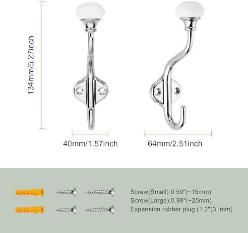 TUNNY Coat Hooks - 5 Pack Polished Chrome Towel Hooks Robe Hooks Decorative Wall Hooks for Bathroom Bedroom Kitchen Towel Robe Clothes Cabinet Closet Bathroom Hardware - Image 3