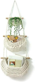 3 Tier Hanging Fruit Baskets for Kitchen, Handmade Cotton Organizer by horpait