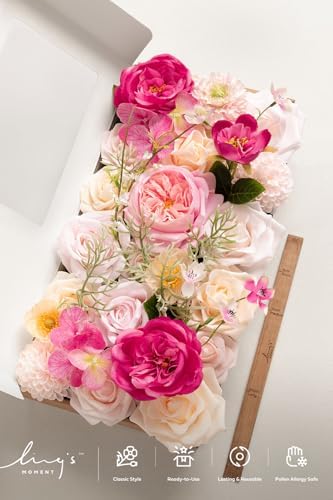 Ling's moment Artificial Blush Flowers Combo, Berry Pink & Cream, Deluxe - Image 6