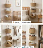 3-Tier Over the Door Hanging Basket, Cotton Rope Woven Decorative Hanging Storage, Large Wall Basket for Nursery Bedroom, Foldable Height Adjustable Organizer, Jute Color (Large(14.8"L×7.1"H)) - Image 5