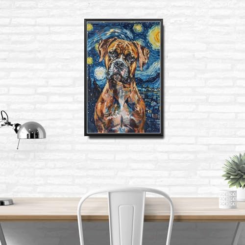 Metal Sign Tin Sign Vintage Wall Art Boxer Night Pup Playful Boxer in A Starry Canvas for Home Den and Seasonal Displays Rustproof Aluminum 8×12 Inches with Metal Frame - Image 3