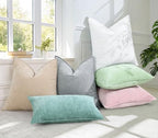decorUhome Spring Couch Throw Pillow Covers 18x18 Set of 2, Decorative Soft Velvet Neutral Chenille Pillow Covers with Elegant Design for Sofa Bed Living Room Home Decor, Beige (Pack of 2) - Image 5
