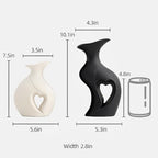 XL Black and White Decor Heart Shaped Ceramic Flower Vase Set of 2 - Image 5