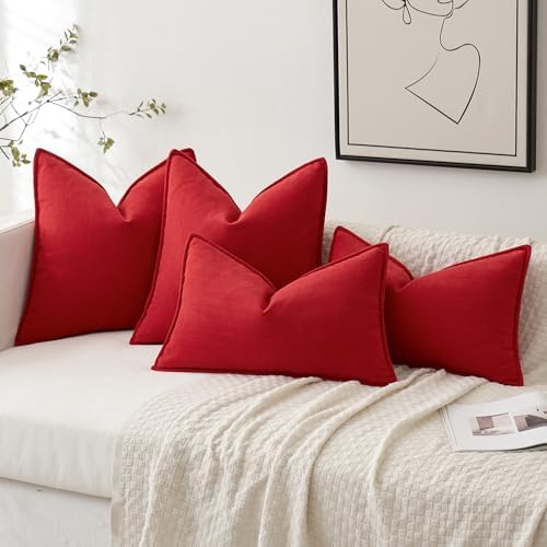 MIULEE Pack of 2 Christmas Red Euro Shams Chenille Pillow Covers 26x26 Inch - Image 6