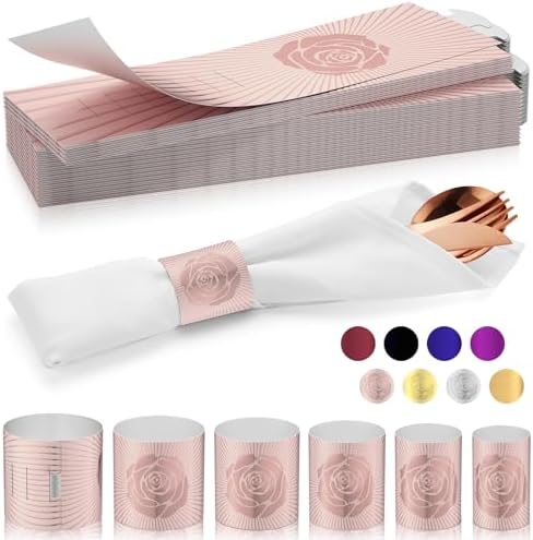 Holiday Parties Napkin Rings Set of 200, 2 Colors in 1 (Rose Gold Silver), Reusable Adjustable Napkin Bands for Parties, Wedding, Fathers' Day Table Decor, Waterproof Tear-Proof Great Gift Idea by Unknown