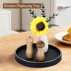 GORESE 12" Decorative Tray for Home Decor, Round PU Leather Coffee Table Tray Table Centerpiece for Living Room, Dresser, Vanity, Valet Tray Nightstand Organizer for Trinket Perfume Key, Black - Image 3