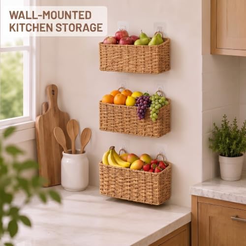 3 Pcs Wall Hanging Baskets,Rectangle,Natural Tan,Paper Cord - Image 4