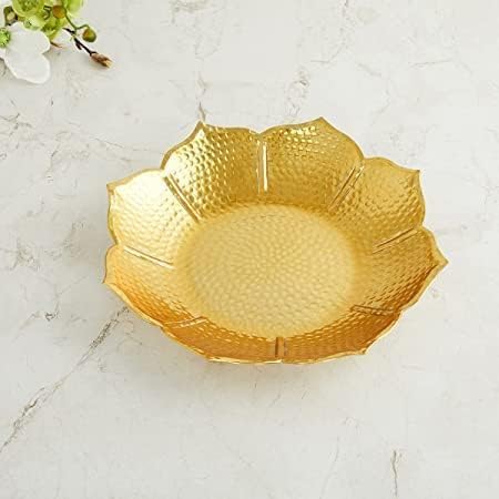 World Fire® Decorative Lotus-Shaped Gold Metal Urli Bowl with Rose Petals, Marigold Flowers & Tea Light Candles – 12 Inch Taj Urli Bowl for Home Decor, Pooja Room & Festive Decoration - Image 3