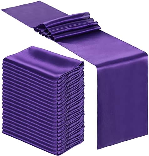 Bencailor 24 Pcs Purple Satin Table Runners Bulk, 12 x 108 Inch by Bencailor
