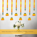 8PCS Diwali Artificial Marigold Garland for Home Decor, Marigold Long Strands with Bells and Leaves for India Wedding, Pooja Decor, Marigold Flowers Strings for All Year Decoration - Image 4