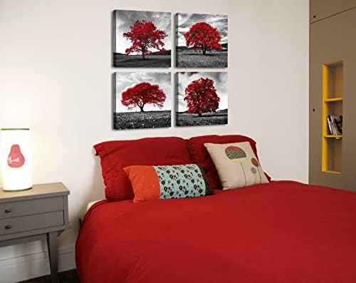 DJSYLIFE Modern Red Tree Wall Art, Black White Canvas Print for Living Room - Image 3