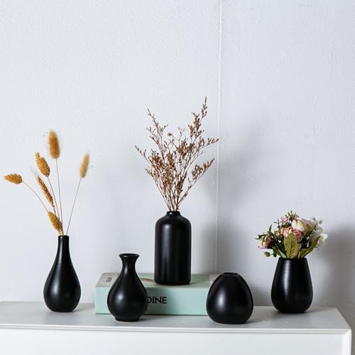 Tanvecle Small Black Vases, Ceramic Bud Vase Set 11, Modern Home Decor - Image 5
