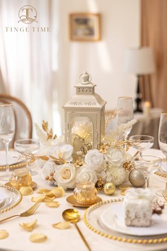 TINGE TIME Christmas Artificial Flowers Combo, Poinsettia White Gold - Image 2