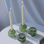 Woho Green Ribbed Taper Candle Holders Set of 8 for Christmas Party Decor - Image 3