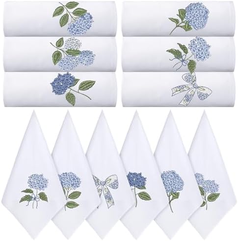 HunnmingRe 12 Pcs Blue Hydrangea Cloth Napkins Bulk 100% Cotton, 17x17inch by HunnmingRe