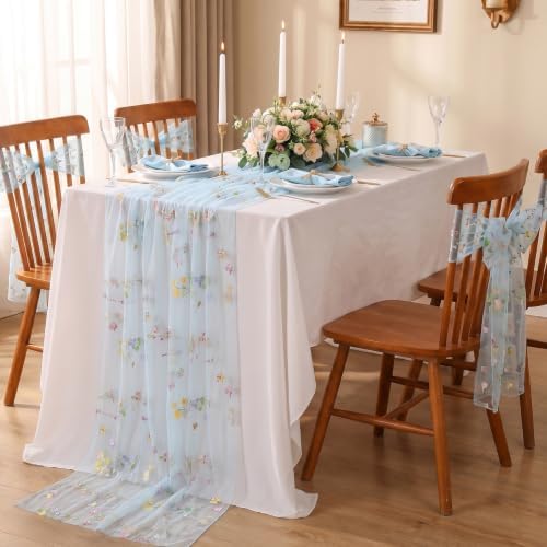 Floral Gauze Table Runner Centerpieces 10ft Embroidery Flower Tulle Spring - Image 2