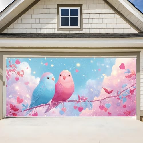Birds Garage Door Banner 6x13FT, Cute Love Birds Garage Door Cover, Romantic Outdoor Decoration for Garage Doors & Wedding Backdrop by ANNAQUEEN