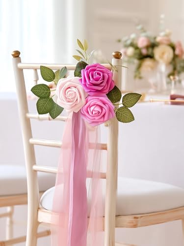 InnoGear Artificial Flowers, 100 Pcs Shades of Pink Foam Fake Roses Bulk with Stems for Decoration Celebration DIY Wedding Bouquets Centerpieces Bridal Shower Party Christmas Tree - Image 2
