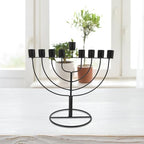 Black Zinc Alloy Hanukkah Menorah Candle Holder with 9 Branches - Image 4