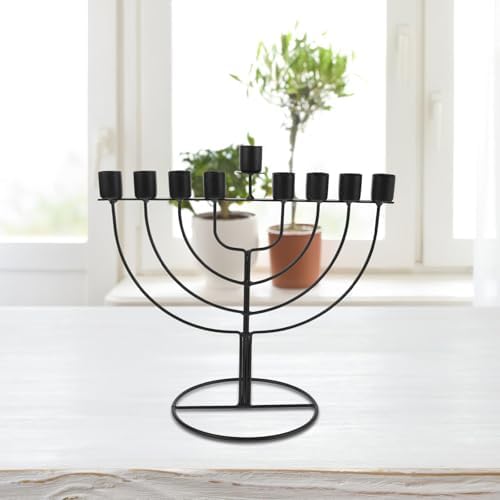 Black Zinc Alloy Hanukkah Menorah Candle Holder with 9 Branches - Image 4