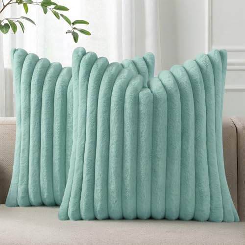 Pallene Faux Fur Decorative Throw Pillow Covers 24x24 Set of 2, Aqua by PALLENE