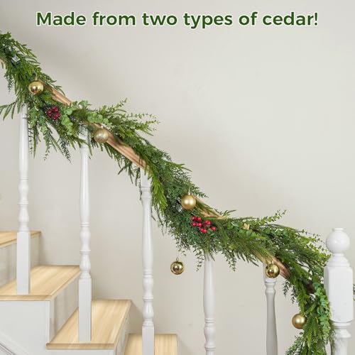 Real Touch Christmas Garland, Thick and Lush, Soft Bendable, Lifelike Cedar Garland Realistic, Christmas Garland for Mantle, Party Décor(Eucalyptus Cedar, 9 FT) - Image 5