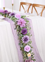 Waipfaru 8.85Ft Flower Garland, Eucalyptus Greenery Garland with Flowers, Rose Floral Vines for Wedding Table Runner Spring Summer Backdrop Decor (Purple) - Image 7