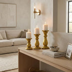 Deco 79 Mango Wood Decorative Candle Holder Turned Style Pillar Candle Stand, Set of 3 Candlestick Holder 10", 8", 6"H, Brass - Image 3