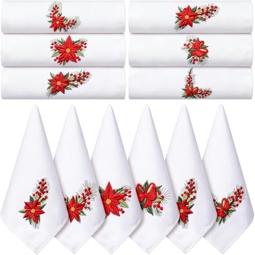 HunnmingRe 12 Pcs Christmas Poinsettia Cloth Napkins, 17x17 Inch by HunnmingRe