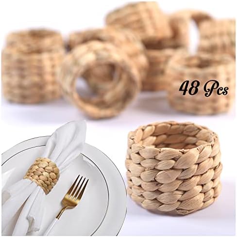 48 Pcs Boho Napkin Rings Bulk, Woven Water Hyacinth Napkin Ring Set of 48 for Wedding Reception, Thanksgiving & Christmas Table Decor, Handmade Rattan Wicker Napkin Holder Rings for Dinner Party - Image 5