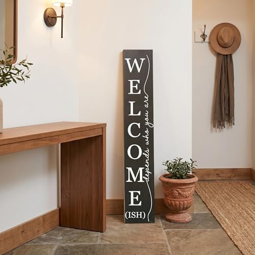Welcome Porch Sign Decor,Hanging Wooden Door Sign,Rustic Porch Standing Decorative Signs,Vertical Plaques for Front Door,Farmhouse Outdoor Indoor Welcome Sign 47.2"H（Black） - Image 2