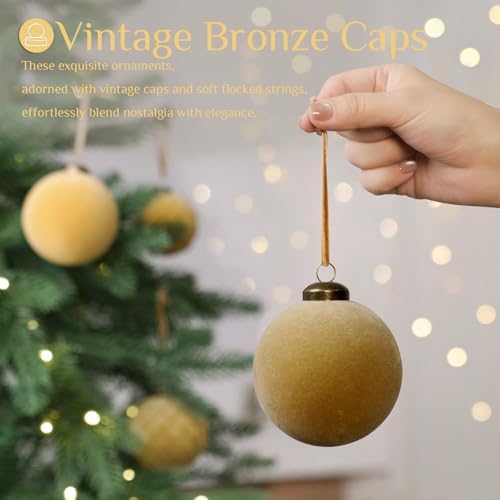 XmasExp 36PCS Velvet Christmas Ornaments Set Mixed Flocked Balls Ornaments Shatterproof Christmas Tree Decorations for Holiday,Party,Home(Light Coffee - Image 3
