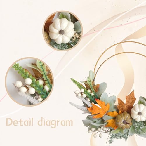 (2pcs) 16-inch Fall Wreath Handmade Rabbit Ear Leaf Maple Leaf White Berry Pumpkin Iron Wreath Front Door Window Farmhouse Decor Thanksgiving Halloween Harvest Festival Party Wedding Decor - Image 2