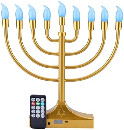 Electric Hanukkah Menorah,RGB Led Menorahs for Chanukah Decoration,Color Changing with Remote Control & Push-Button to Choose The Day and Timer Options Battery/USB Powered,Gold - Image 2