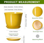 Ceramic Planter - 10 Inch Plant Pot for Indoor Outdoor, Round Flower Pots with Drainage Hole and Saucer, Large Plant Pot, Modern Planters, Home Room Decor, Gifts for Plants Lovers, Yellow - Image 2