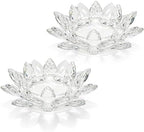 Large Crystal Lotus Tealight Candle Holder for Up to 6" Diameter Pillar Candle Plate Candlestick,Chunky Glass Votive Stand for Wedding, Party, Table Centerpiece Decor and Yoga Meditation (2, Clear) by KOLNLALA