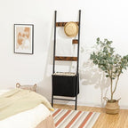 HOOBRO Blanket Ladder with Basket, 17.3”L x 63.4”H, Towel Rack with Hooks, Blanket Holder Rack, Decorative Ladder Shelf, Drying and Display Rack for Bathroom, Living Room, Rustic Brown BF31CJ01 - Image 4