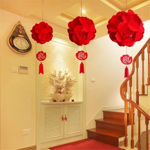 Traditional Red Double Happiness Lantern Wedding Decoration Set for Marriage Room Decor ﻿(Red Gold,Silver 26cm) - Image 2