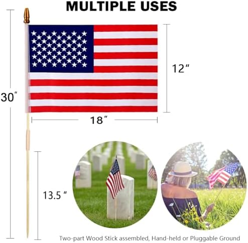 24 Pack 12x18 Inch American Flags For outside, US Flags with Kid-Safe Spear Top, Pluggable ground Multi-Purpose wood Flagpole , Patriotic Decorations, Memorial Day, 4th of July decorations,Independence Day Patriotic Holiday Yard Garden Flags - Image 3