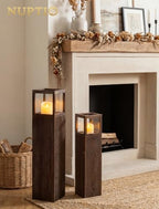 NUPTIO Wooden Floor Candle Holders: 34/26 inch Set of 2 Large Lanterns - Image 4